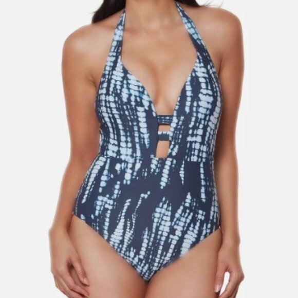 NWT! Bar III Inkwell Forever Tie Dye Plunging One Piece Swimsuit NEW! - Picture 1 of 3